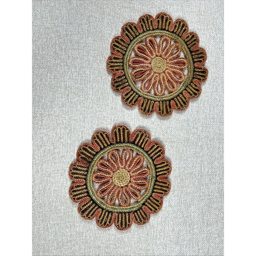 Vintage Pot Holder Hot Pad Woven Rattan Wicker Straw Trivet Boho MCM Set Of 2